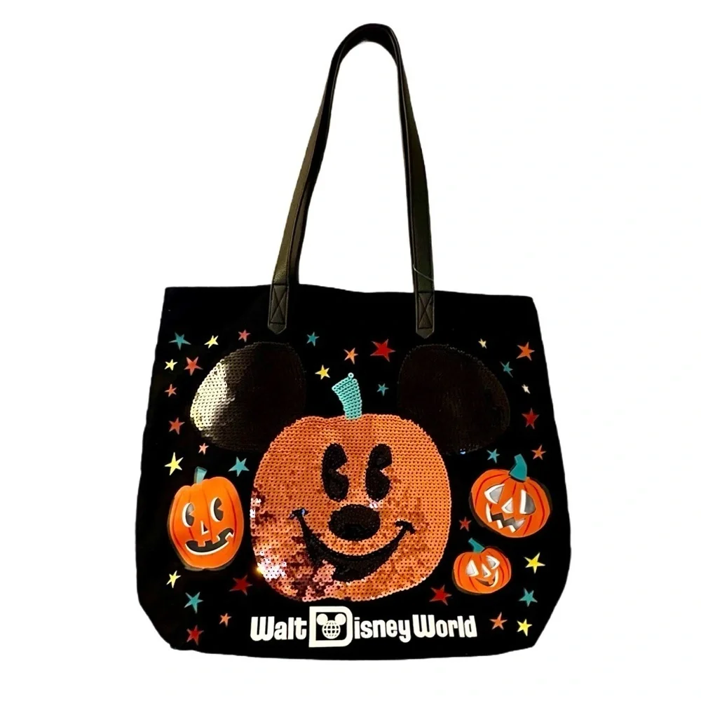 Disney Black & Orange Sequin Mickey Mouse Halloween Tote - NWT